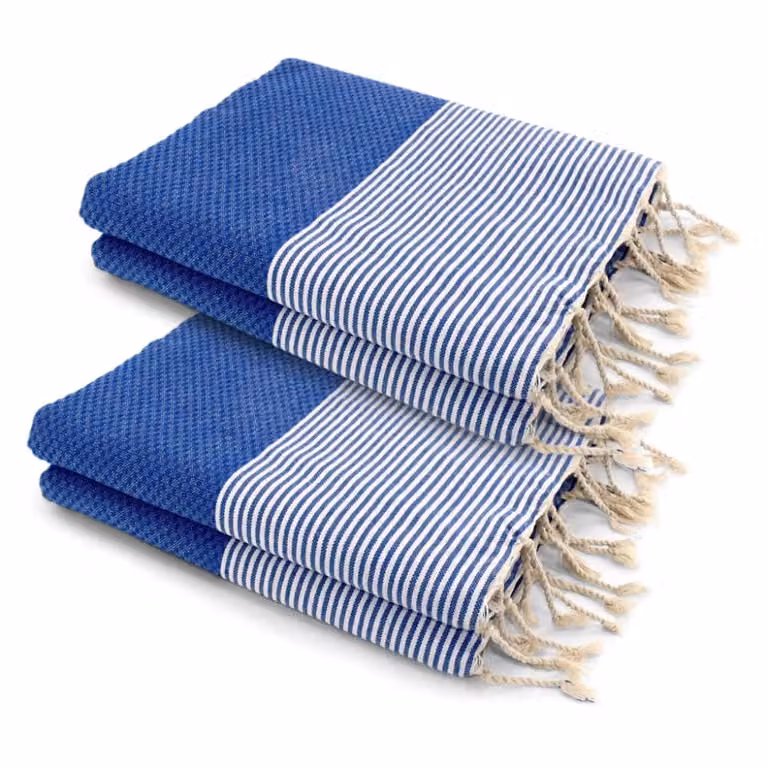 Juego de 2 fundas de almohada Ericeira de algodón con diseño de panel de abeja en azul griego, An/P: 200 x 200 cm