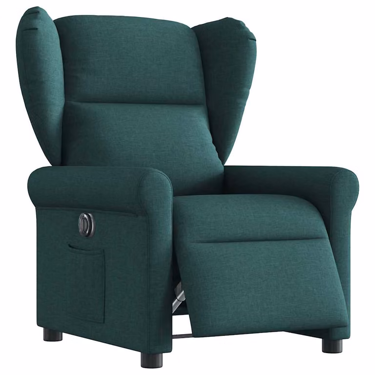 Sillón reclinable eléctrico vidaXL en tela verde oscuro con reposabrazos y diseño moderno para salón