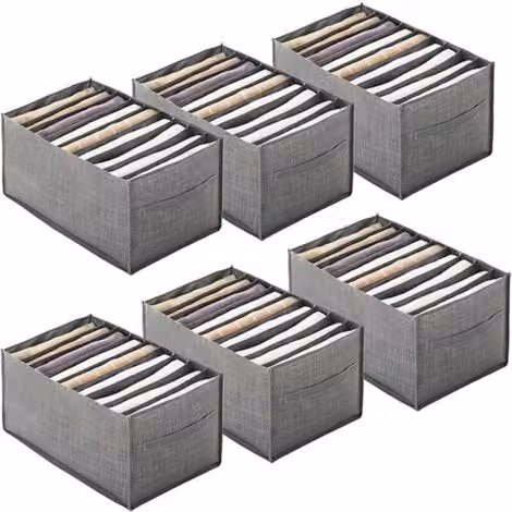 Set de 6 organizadores de cajones ULISEM de tela no tejida para camisas y suéteres, cajas de almacenamiento plegables con 9 compartimentos y asa, color gris, An/P/Al: 44 x 25 x 20 cm