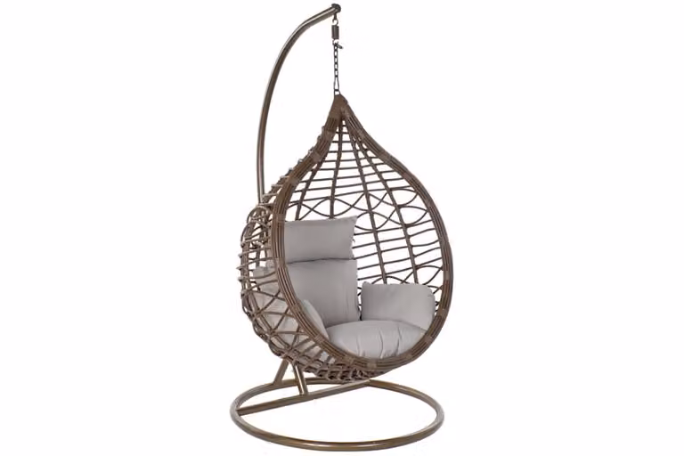 Sillón colgante de ratán sintético estilo boho con cojines para exterior An/P/Al: 100 x 78 x 120 cm