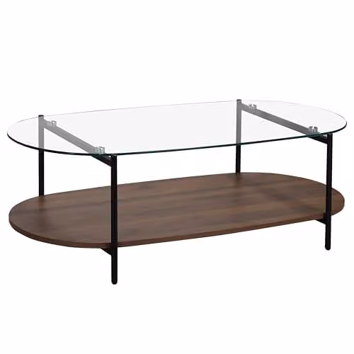 Mesa de centro moderna Oviala ovalada de cristal transparente y metal en color marrón An: 120 cm