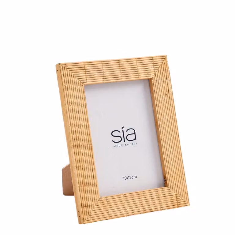 Marco para fotos Sia Deco de bambú y ratán estilo clásico en color beige y gris, rectangular para mesa, 13 x 18 cm