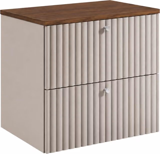 Mueble de baño suspendido 3XE LIVING con encimera de roble o nogal y tiradores intercambiables, An/P/Al: 60 x 46 x 58,6 cm