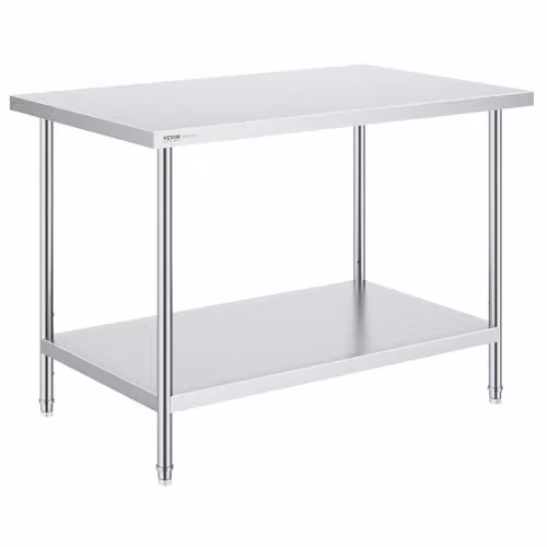 Mesa de trabajo de acero inoxidable VEVOR color plata con altura regulable y capacidad de carga de 399 kg, An/P/Al: 121,9 x 76,2 x 86,4 cm