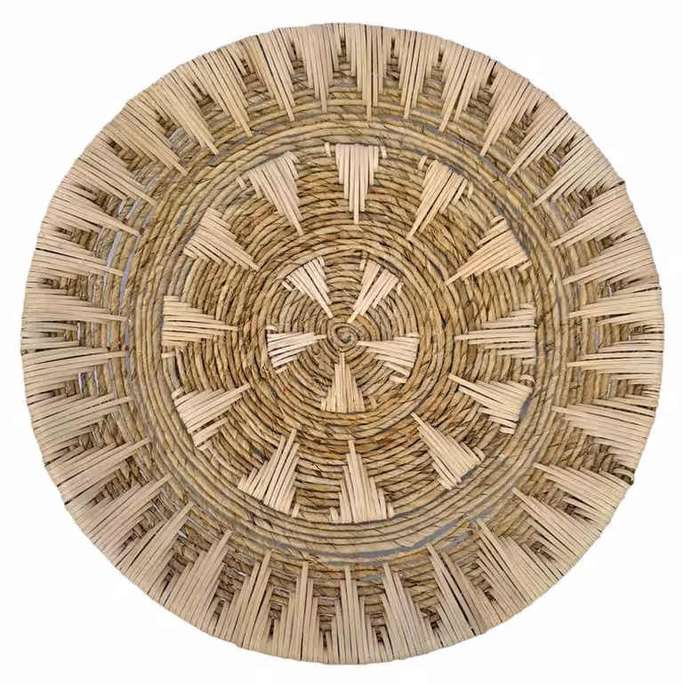 Plato decorativo de ratán natural NATYAL estilo boho en color beige para mesa o pared, Diámetro: 70 cm