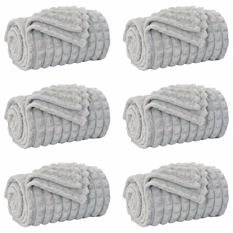 Set de 6 mantas de sofá de vellón vidaXL en color gris, An/P: 240 x 220 cm