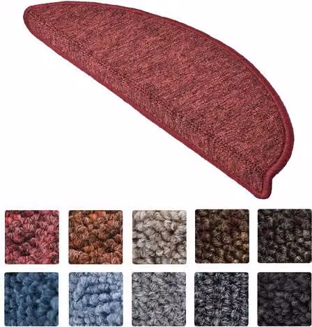 Set de 15 alfombras semicirculares para escaleras Beautissu ProStair, antideslizantes y adhesivas, color burdeos, An/P/Al: 55 x 15 x 4 cm