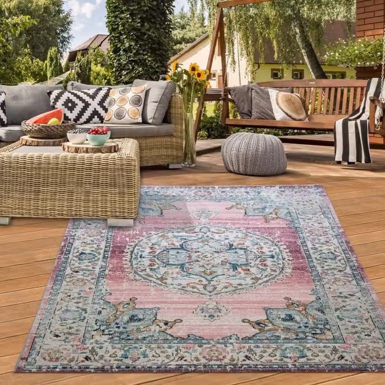 Alfombra oriental Teppich-Traum de estilo vintage en color rosa para salón o exteriores An/P: 80 x 300 cm