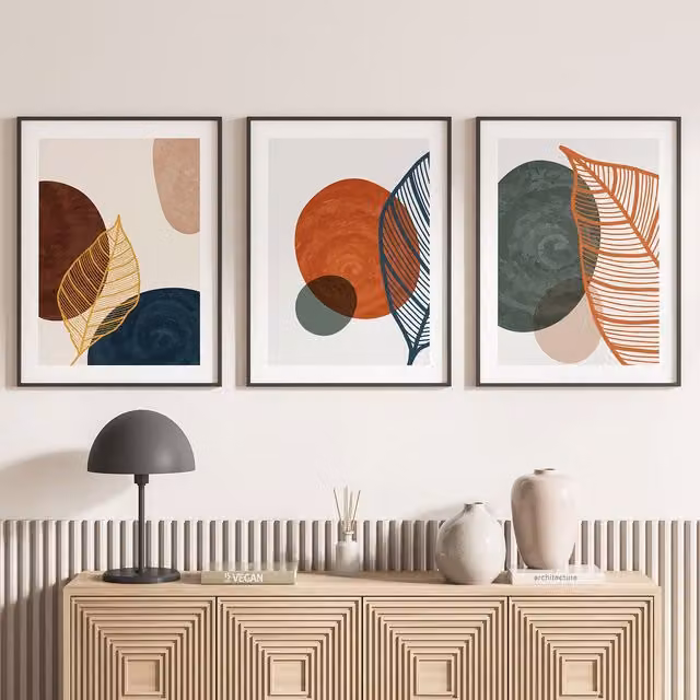 Lote de 3 pósteres de papel Lumalea con diseño boho abstracto y botánico en blanco, negro y multicolor, An/P: 30 x 40 cm