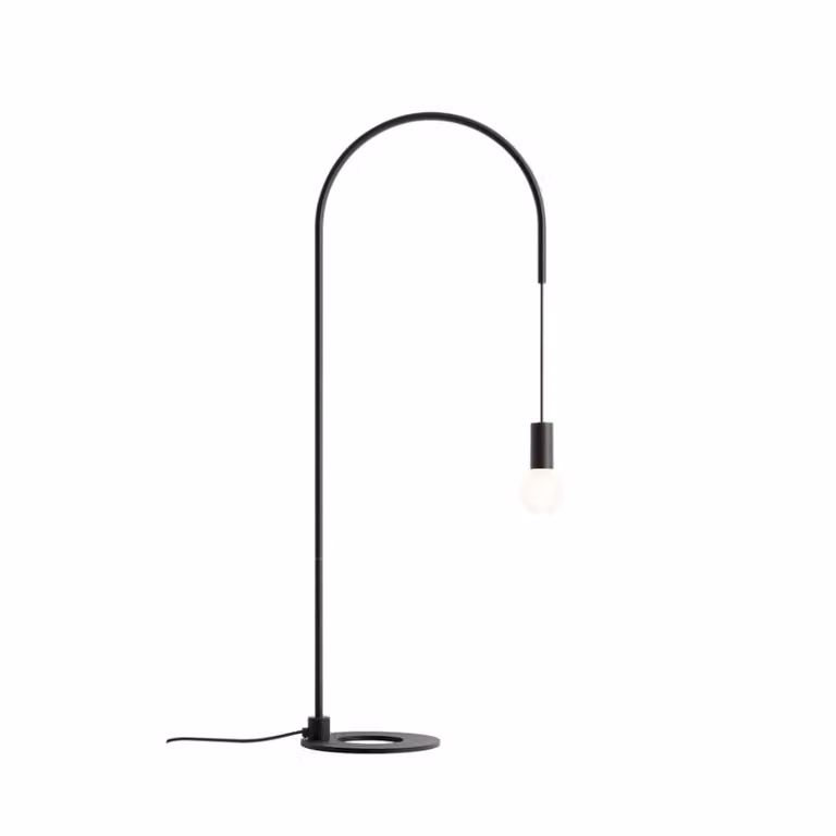 Lámpara de mesa Zafferano en aluminio negro con regulador y bombilla LED E27, Altura: 113,6 cm