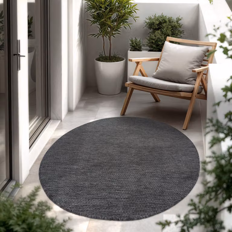 Alfombra Paco Home redonda de tejido plano para interior y exterior, color antracita, Diámetro: 160 cm