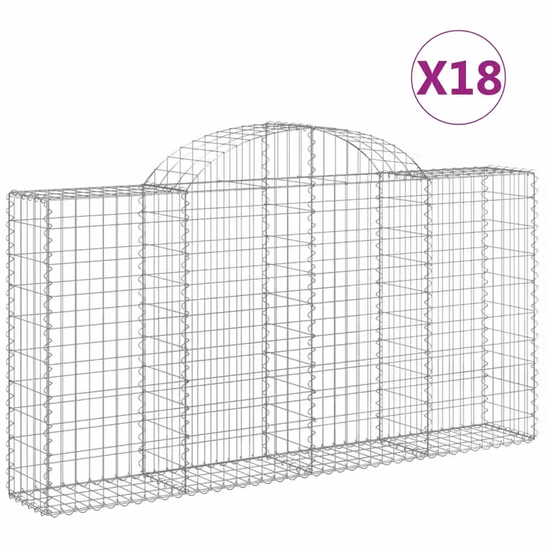 Set de 18 cestas gaviones videx en acero galvanizado color gris y plata con forma de arco, An/P/Al: 200 x 30 x 100/120 cm