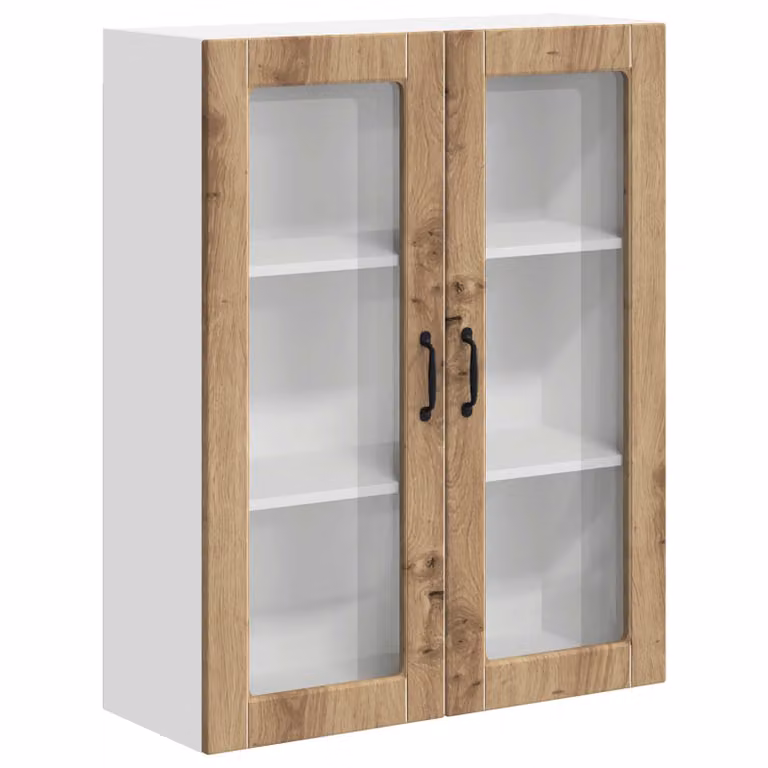 Armario de pared moderno LUCCA de vidaXL con puertas de vidrio y acabado en roble artisan marrón para cocina