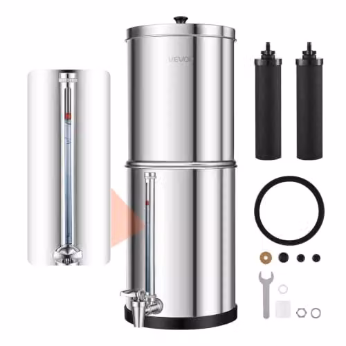 Sistema de filtración de agua por gravedad VEVOR de acero inoxidable color plata con capacidad de 5,68 l