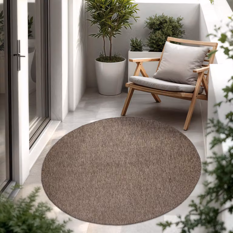 Alfombra Paco Home de tejido plano y diseño moderno para interior y exterior, redonda, color beige o marrón, Diámetro: 120 cm