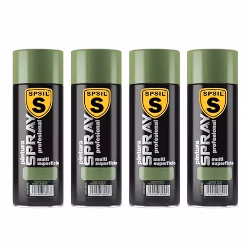 Pack de 4 unidades de Pintura Spray SPSIL Brillante Verde Hoja de 200 ml para Metal, Madera y Plástico con Secado Rápido