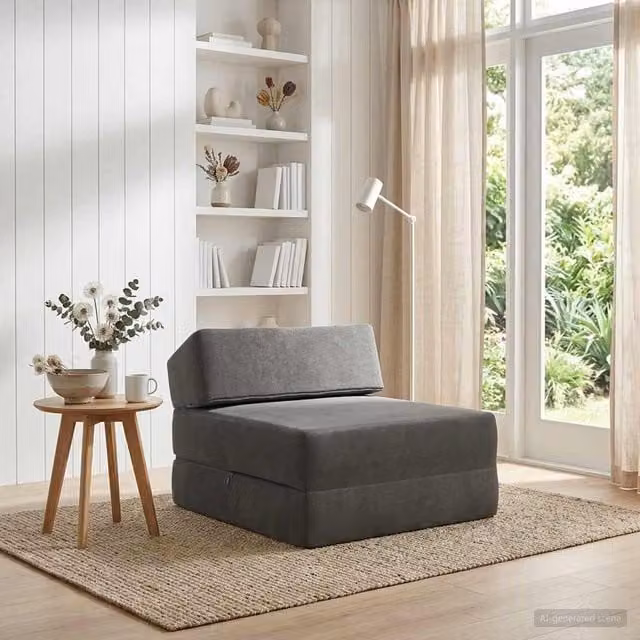 Sofá cama plegable vidaXL en gris oscuro con tela y espuma, An/P/Al: 60 x 70 x 41 cm