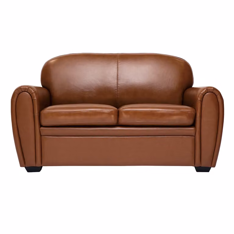 Sofá de piel Chesterfield de 2 plazas Miliboo color marrón vintage