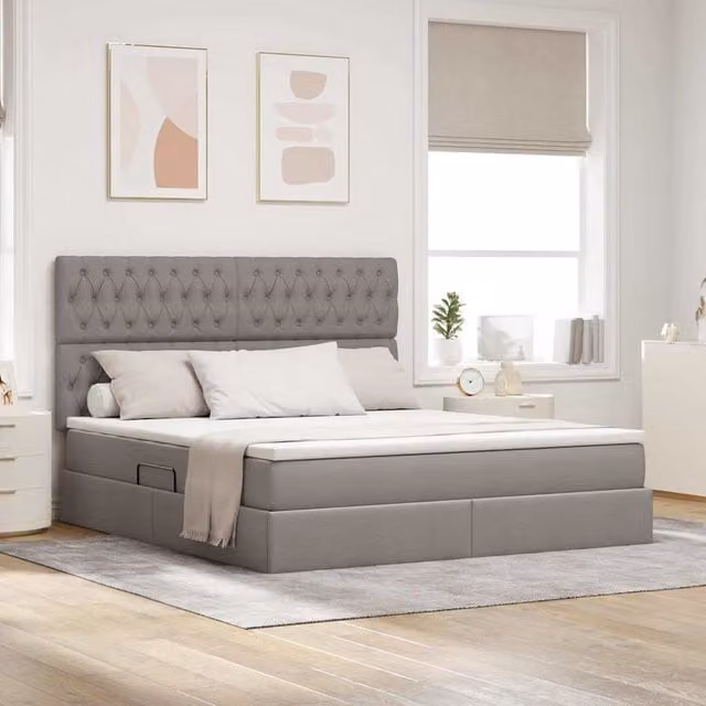 Cama con almacenamiento y colchón Maison Exclusive en color taupé, An/P/Al: 160 x 200 x 28 cm