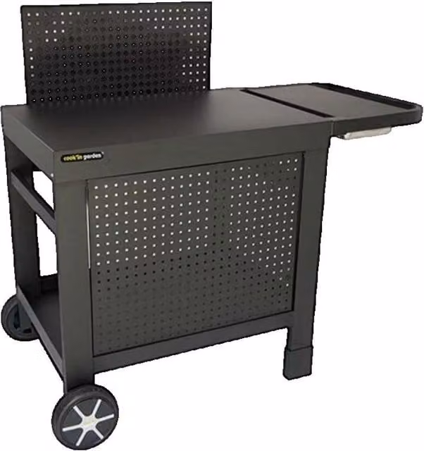 Mesa auxiliar de jardín Cook’in Garden Reva 110 Premium en color negro con ruedas y superficie de trabajo de metal
