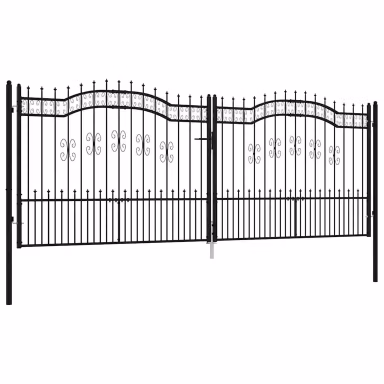 Puerta de valla doble KAMPEN de vidaXL en acero color negro, Ancho: 394,5 cm, Altura: 150 cm