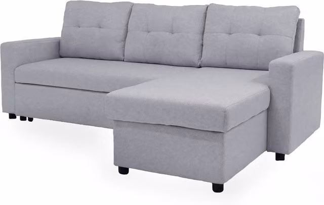 SWEET SOFA Sofá Cama Chaise Longue Clony II de 3 Plazas Reversible con Asientos Deslizantes, Tapizado en Tela Gris, An: 230 cm, P: 148 cm, Al: 90 cm