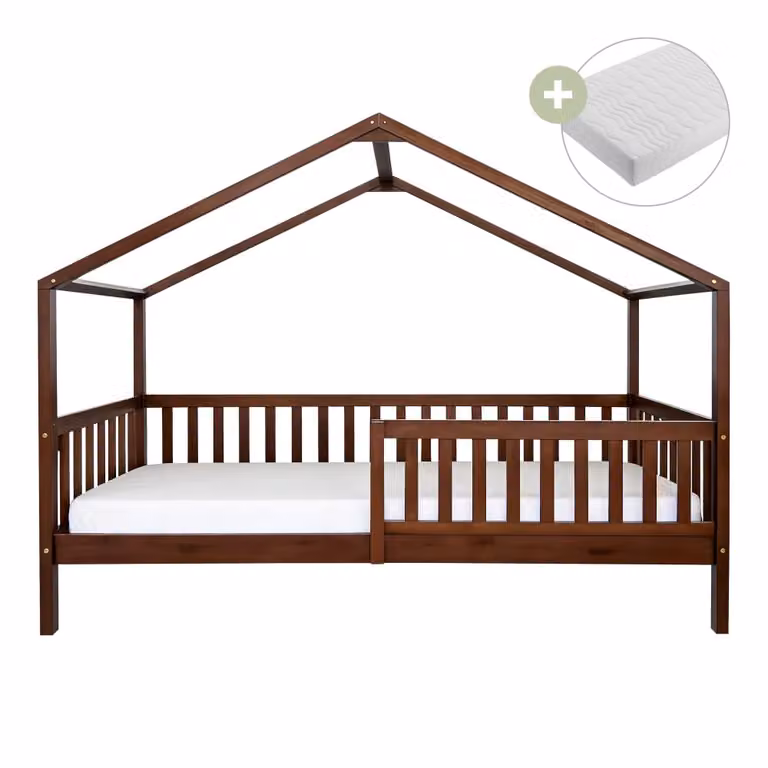 Cama cabaña Sunny de madera de pino marrón con colchón híbrido para niños An/P/Al: 200 x 90 x 120 cm