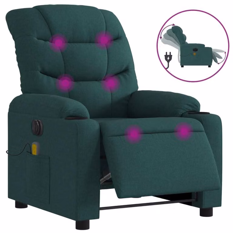 Sillón reclinable de masaje eléctrico Syfax en tela color verde