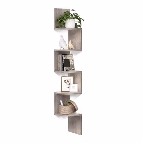 Estantería de esquina de 5 niveles VASAGLE para pared, diseño moderno en beige y gris