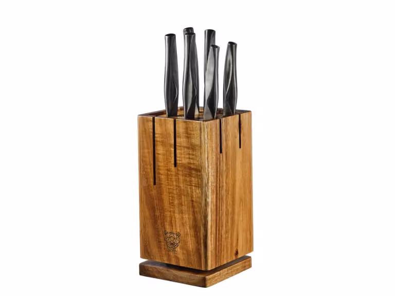 Set de 7 cuchillos de cocina forjados Björn con bloque de madera en color gris y acero inoxidable