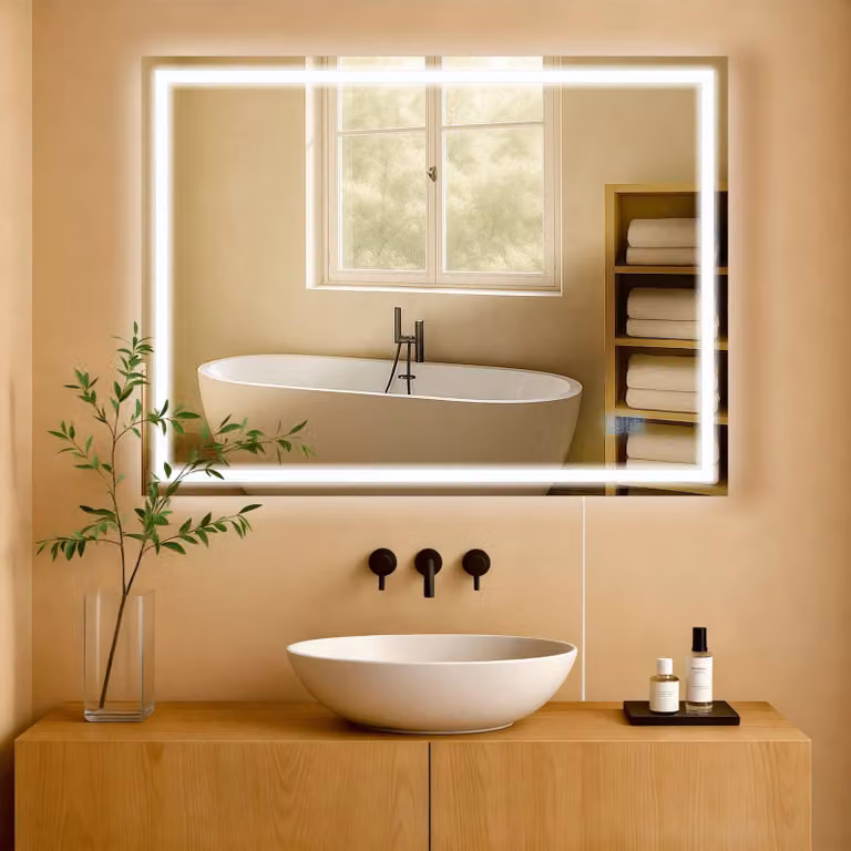 Espejo de baño Jaffrey redondo con luz LED regulable y sensor táctil, An/An: 80 x 80 cm