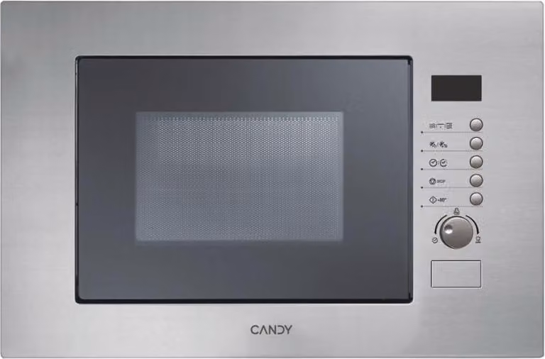 Microondas integrable con grill Candy MIC20GDFXIT de 20 litros, 800 W, color plata con pantalla LED y controles de botones giratorios