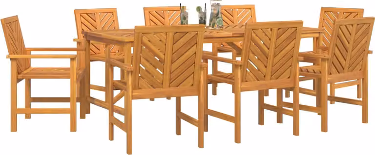 Conjunto de comedor de jardín Syfax de 9 piezas en madera de acacia aceitada color marrón