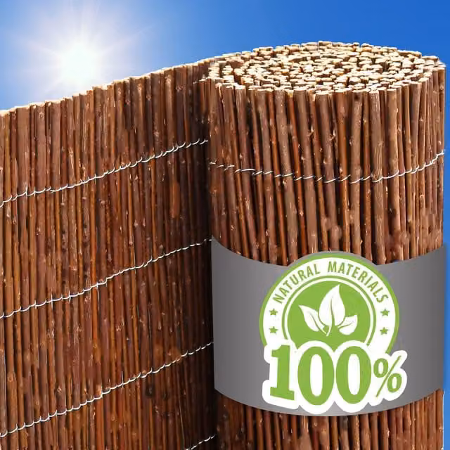 Valla de mimbre natural URFENCE color marrón para ocultación de balcón y jardín, An/Al: 300 x 140 cm