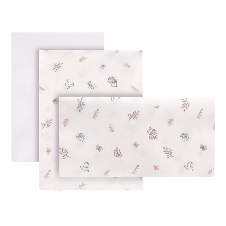Juego de 3 piezas de ropa de cama Cambrass Princess para cuna de 70x140 cm con sábana encimera, bajera elástica y funda de almohada en rosa y blanco con diseño floral de algodón