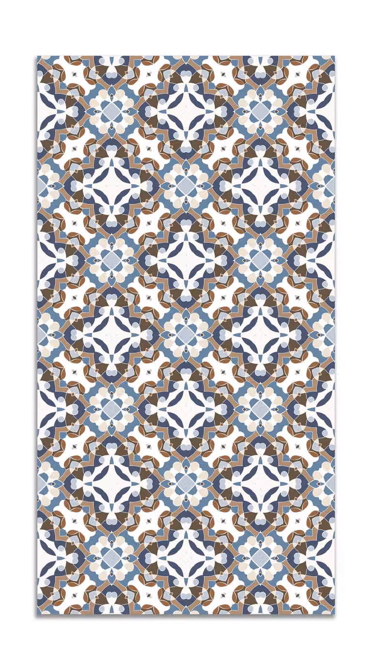 Alfombra vinílica de diseño oriental azul, resistente a las manchas y de alta durabilidad, An/P: 60 x 250 cm