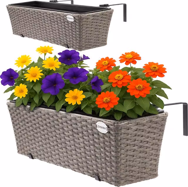 Set de 2 maceteros colgantes para balcón y terraza Casaria, color beige, An/P/Al: 60 x 20 x 19 cm