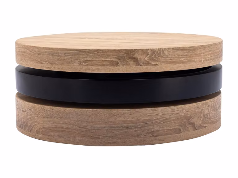 Mesa de centro redonda giratoria con compartimento de MDF Janita en negro y beige An/P/Al: 80 x 40 x 32,5 cm