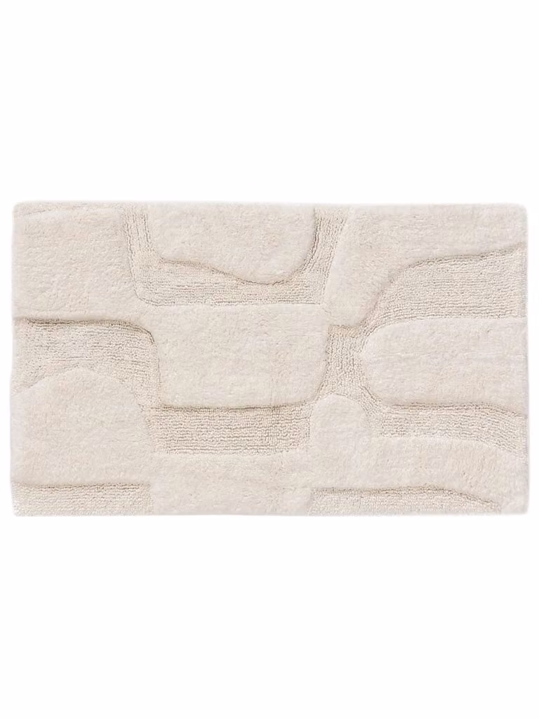 Alfombrilla de baño Benuta de algodón blanca con diseño gráfico, An: 60 cm, Al: 100 cm