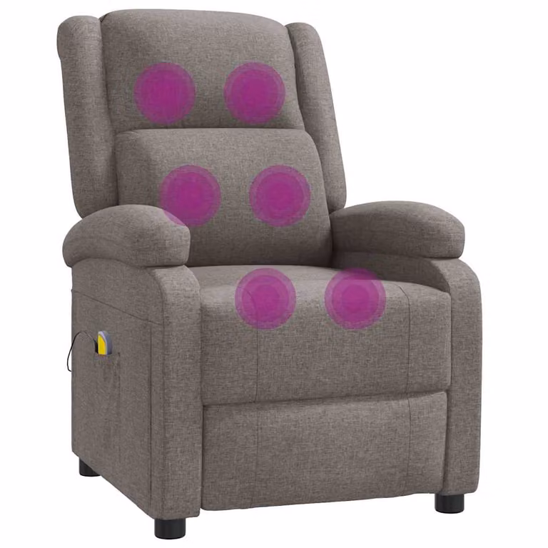Sillón orejero de masaje vidaXL con tapizado de tela en color gris taupé y estructura de madera y metal para adultos