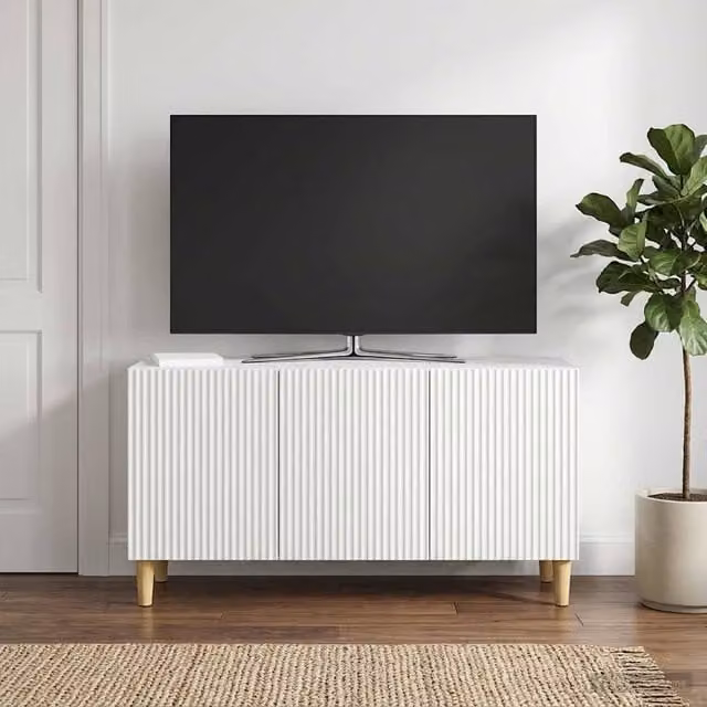 Mueble de TV minimalista Maison Exclusive en madera de ingeniería, disponible en marrón o blanco, An/P/Al: 99 x 34,5 x 50 cm