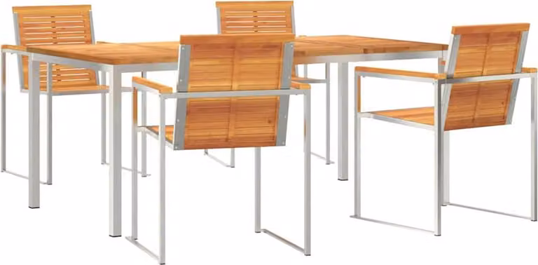 Conjunto de comedor de jardín Syfax de 5 piezas en madera de acacia y acero inoxidable color marrón y plata