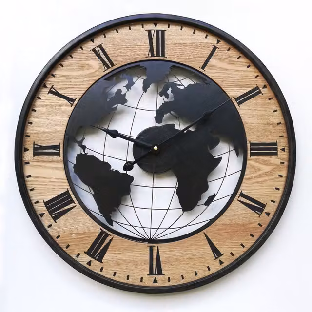 Reloj de pared analógico Rebecca Mobili de estilo industrial y retro, redondo, marrón y negro, An/P/Al: 50 x 50 x 4,5 cm