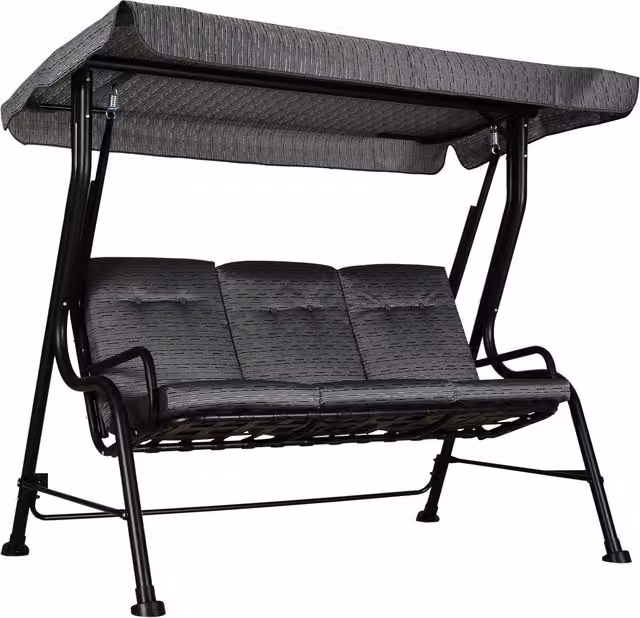 Columpio de jardín NORTHIX para 3 adultos con toldo ajustable y cojines, color gris y negro, An/P/Al: 270 x 120 x 170 cm