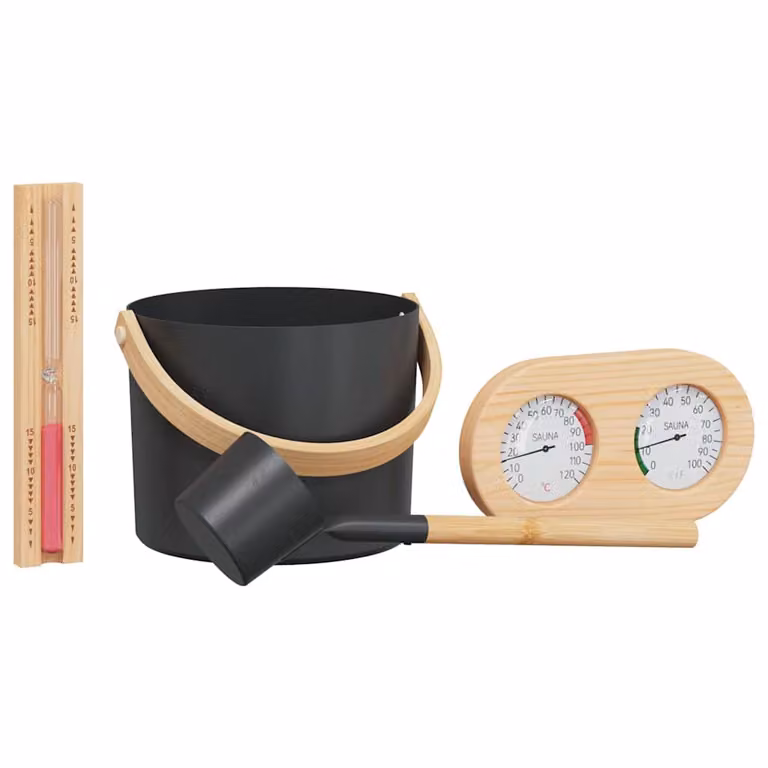 Juego de 4 accesorios para sauna vidaXL con cubo y cazo en color negro