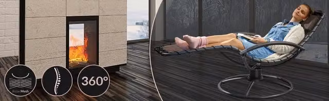 Silla de relax con función de balanceo NORTHIX con diseño ergonómico, reposacabezas ajustable y reposabrazos en color marrón o negro con acabado en textileno y acero recubierto de polvo