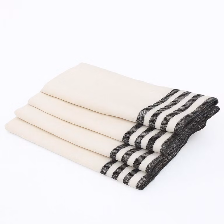 Set de 4 servilletas de algodón con rayas MAHDIA en blanco y negro, An/P: 45 x 45 cm
