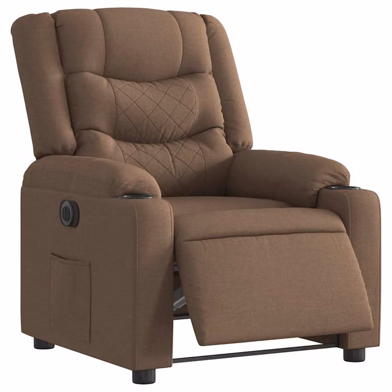 Sillón reclinable eléctrico vidaXL en tela marrón con reposabrazos para salón