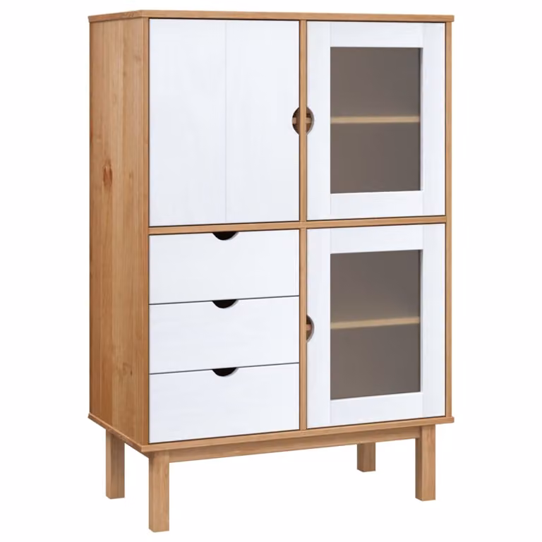 Aparador OTTA de vidaXL en madera maciza de pino, color marrón y blanco, An/P/Al: 85 x 43 x 125 cm