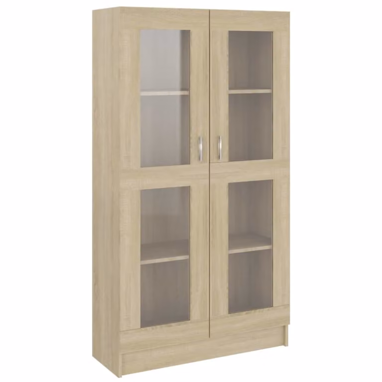 Vitrina Maison Chic de madera de roble color marrón con puertas de cristal y estantes internos, An/P/Al: 82,5 x 30,5 x 150 cm
